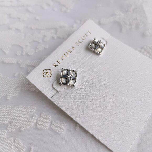 Kendra Scott Dira Stone Silver Stud Earrings Ivory Mix - Picture 2 of 4